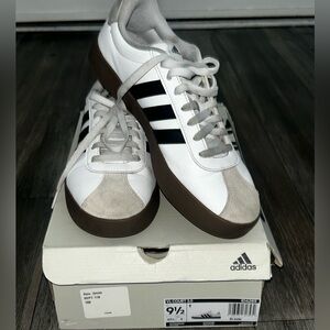 Adidas Men's White and Black Sneakers with Brown Sole